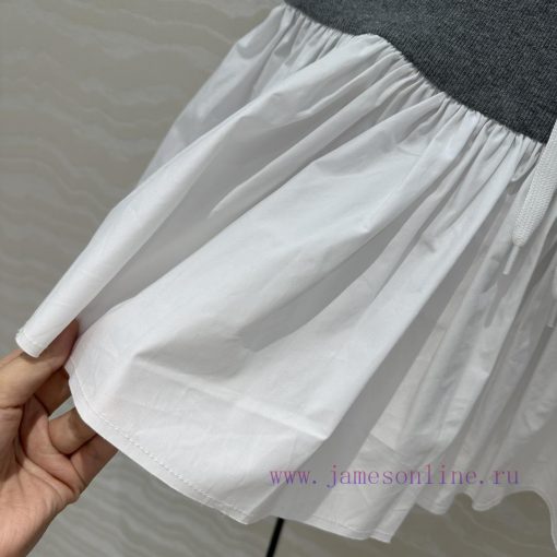 AB77215 Miu Miu Girls' Dress With College Style Ribbed Splicing Design Folded Short Half Skirt nsomdb27 - Image 8