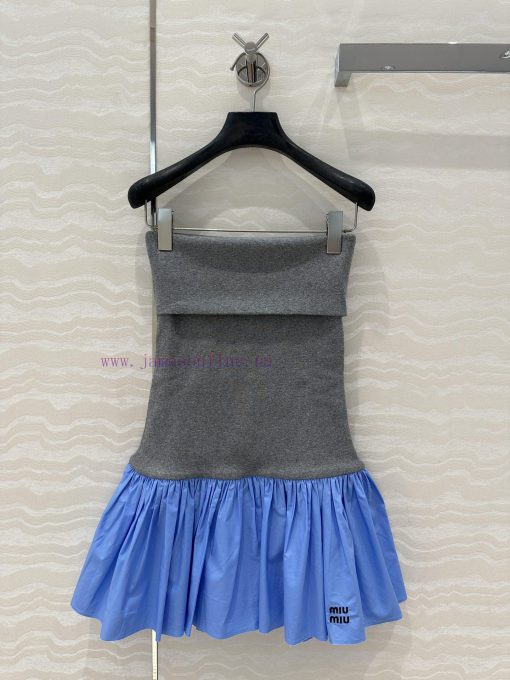 AL77216 Miu Miu Girls' Dressing And Stacking Artifact Strapless Dress With College Style Ribbed zkuh8g7k
