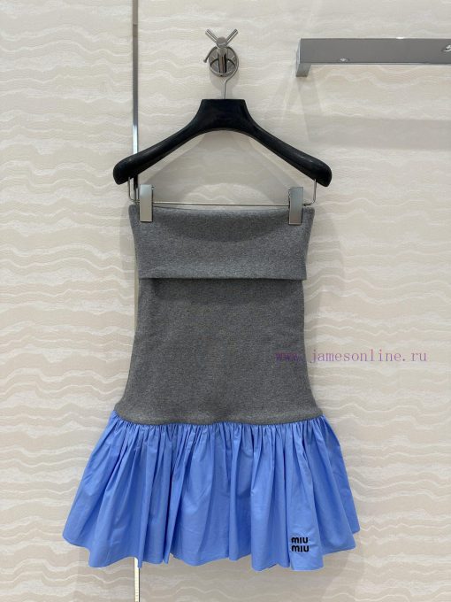 AL77216 Miu Miu Girls' Dressing And Stacking Artifact Strapless Dress With College Style Ribbed zkuh8g7k - Image 2