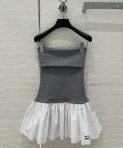 AL77216 Miu Miu Girls' Dressing And Stacking Artifact Strapless Dress With College Style Ribbed qb825l8d