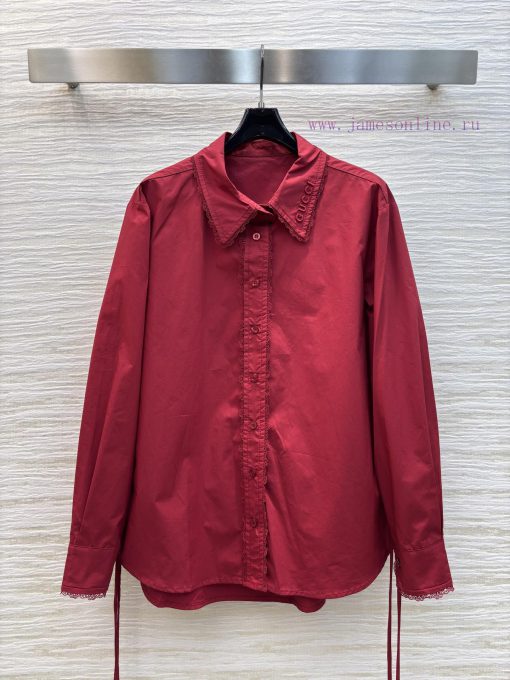 CC77225 Gucci 25 Early Spring Runway Style Lace Edge Patchwork Lapel Shirt Basic Casual Lapel L 2m2asp5g - Image 3