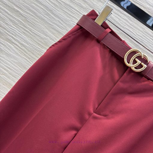 CK77226 Gucci 25 New Style Simple High Waisted Wine Red Straight Leg Trousers With Split Hem De kf7fk3lj - Image 4