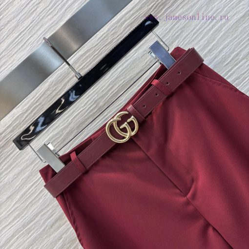CK77226 Gucci 25 New Style Simple High Waisted Wine Red Straight Leg Trousers With Split Hem De kf7fk3lj - Image 5