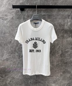 ZT60995 Prada 25Ss Spring/Summer New Hot Diamond Letter Printed Short Sleeved T-shirt | The Pro xq5zf54l