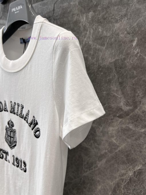 ZT60995 Prada 25Ss Spring/Summer New Hot Diamond Letter Printed Short Sleeved T-shirt | The Pro xq5zf54l - Image 7
