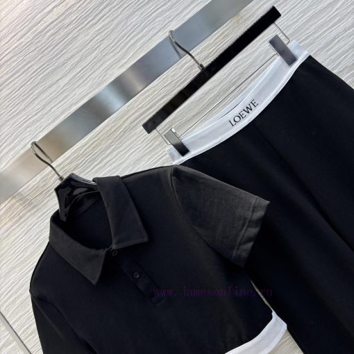 CT77239 Loewe 25 Early Spring New Collection Lazy Suit Polo Collar Short Sleeved Top+elastic Wa wxq61m8h - Image 6