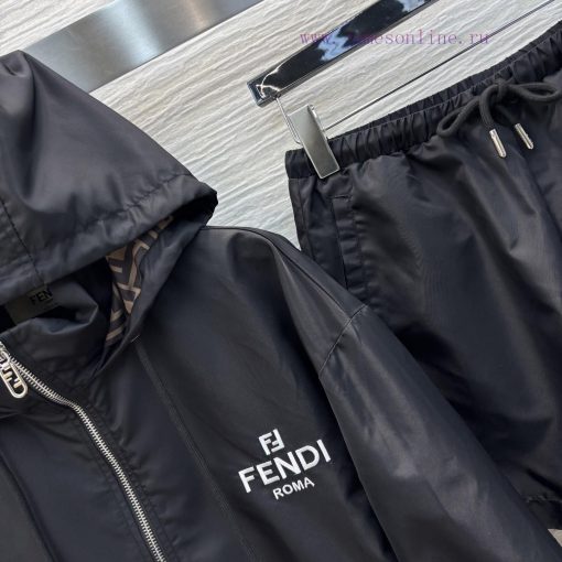 CT77250 Fendi 25 Early Spring New Collection Solid Color Casual Nylon Set With Hooded Zipper Ja x2l8fqie - Image 5