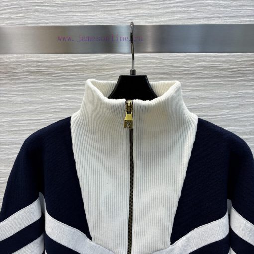 CW77252 Louis Vuitton 25 Early Spring Striped Letter Stand Up Collar Zipper Long Sleeved Knit J wdp8un8h - Image 3