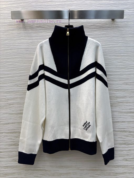CW77252 Louis Vuitton 25 Early Spring Striped Letter Stand Up Collar Zipper Long Sleeved Knit J 2pv6yfpz - Image 2