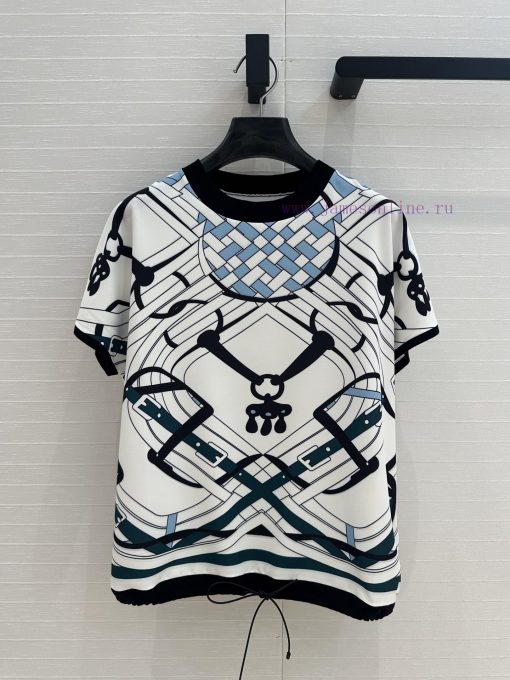 BT77253 Hermes 25 Early Spring New Product Saddle Printing Splicing Knitted Top Printed Surface xm9fbhph