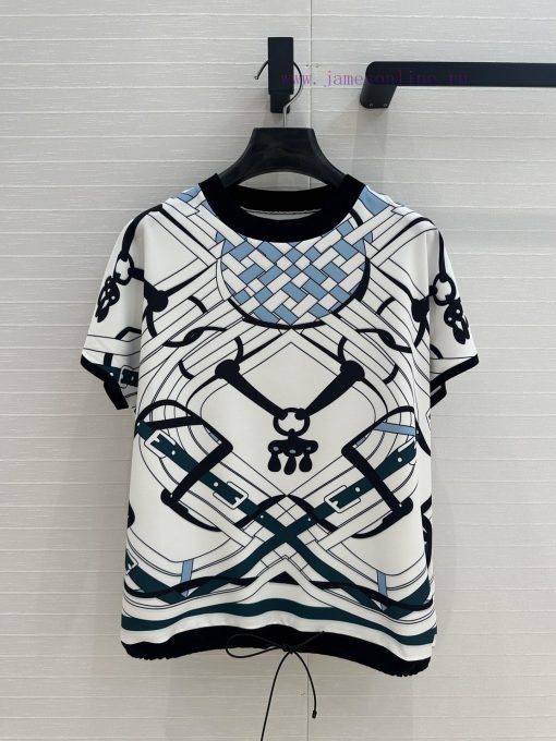 BT77253 Hermes 25 Early Spring New Product Saddle Printing Splicing Knitted Top Printed Surface xm9fbhph - Image 2