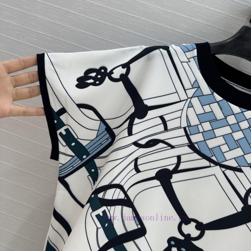 BT77253 Hermes 25 Early Spring New Product Saddle Printing Splicing Knitted Top Printed Surface xm9fbhph - Image 4