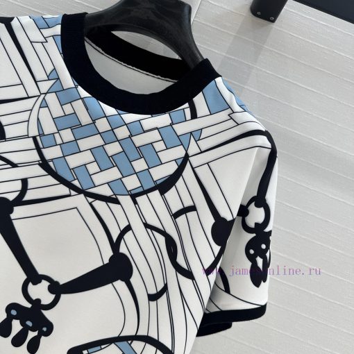 BT77253 Hermes 25 Early Spring New Product Saddle Printing Splicing Knitted Top Printed Surface xm9fbhph - Image 5