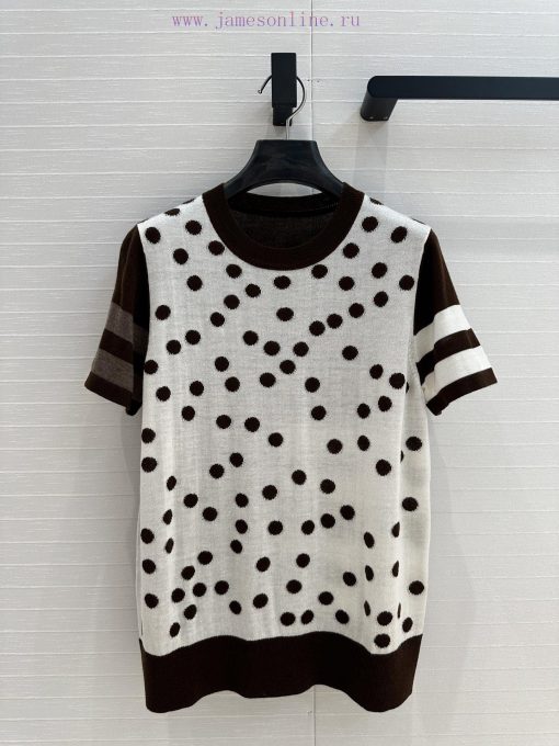 BT77255 Hermes 25 Early Spring New Product Polka Inlaid Color Blocked Knitted Top With Wool Ble ys9fydte