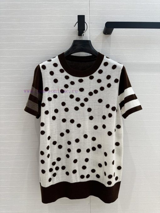 BT77255 Hermes 25 Early Spring New Product Polka Inlaid Color Blocked Knitted Top With Wool Ble ys9fydte - Image 2