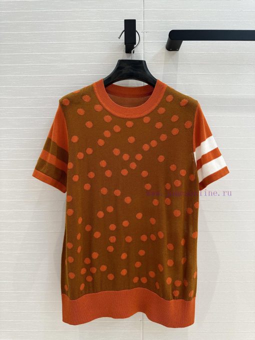 BT77255 Hermes 25 Early Spring New Product Polka Inlaid Color Blocked Knitted Top With Wool Ble it915orl