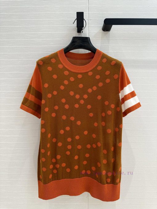 BT77255 Hermes 25 Early Spring New Product Polka Inlaid Color Blocked Knitted Top With Wool Ble it915orl - Image 2