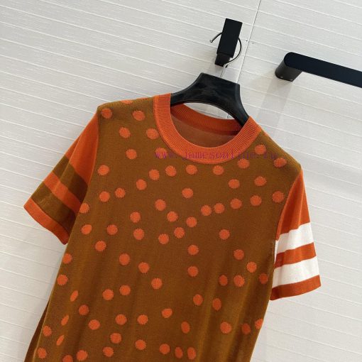 BT77255 Hermes 25 Early Spring New Product Polka Inlaid Color Blocked Knitted Top With Wool Ble it915orl - Image 3