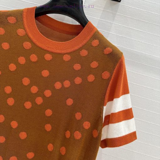 BT77255 Hermes 25 Early Spring New Product Polka Inlaid Color Blocked Knitted Top With Wool Ble it915orl - Image 5