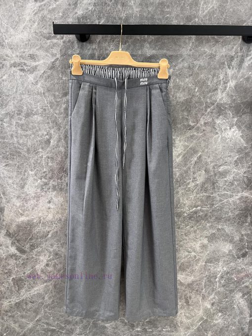 ZK60778 Miumi * 25Ss Spring And Summer New Micro Logo Contrast Waist Drawstring Casual Trousers s0gdk1n6