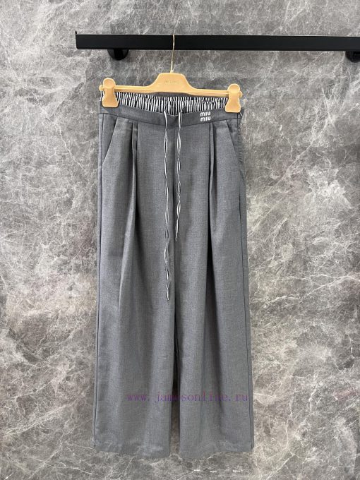 ZK60778 Miumi * 25Ss Spring And Summer New Micro Logo Contrast Waist Drawstring Casual Trousers s0gdk1n6 - Image 2