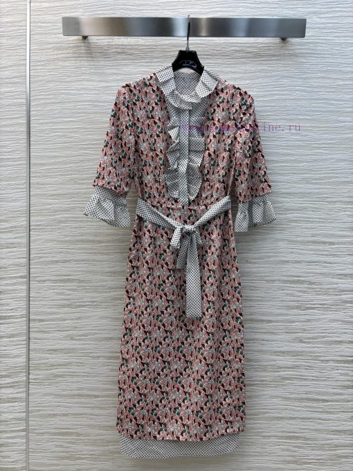 CL77268 Miu Miu 25 Spring/Summer New Collection Small Floral Polka Dot Patchwork Short Sleeved ob011v00 - Image 2