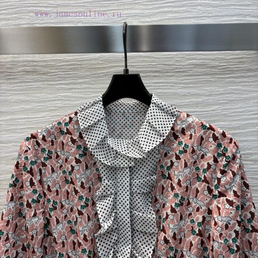 CL77268 Miu Miu 25 Spring/Summer New Collection Small Floral Polka Dot Patchwork Short Sleeved ob011v00 - Image 3