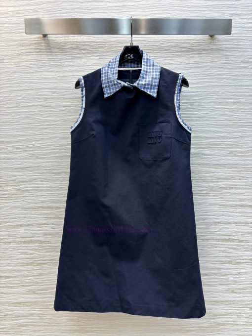 CL77 Miu Miu 25 Early Spring New Collection Splicing Grid Series Collar Tank Top Skirt Splicing h0ma8ghh - Image 2