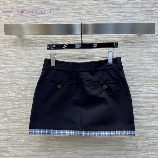 CB77272 Miu Miu 25 Early Spring New Collection Patched Grid Short Skirt With Blue Grid Design E c1sc6fkk - Image 9