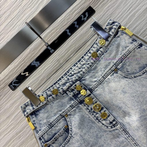 CB77280 Schiaparelli 25 Spring/Summer Gold Button Stir Fried Snowflake Denim Half Skirt Is Free 5u9eacch - Image 5