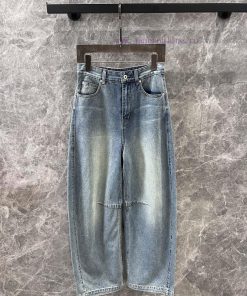 ZK61010 Loewe 25Ss Spring/Summer New Retro Washed Blue Denim Sickle Jeans | Produced With Impor lntguogj
