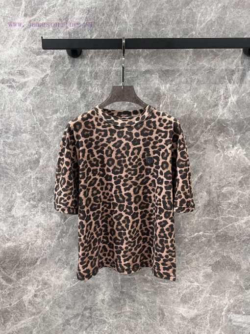 ZT61011 ANINE BING 25Ss Spring/Summer New American Retro Leopard Print Distressed Round Neck Sh u5bdplgm