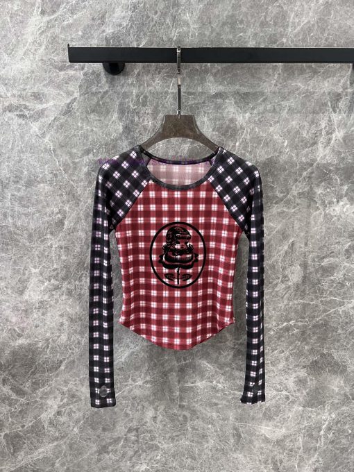 ZT61013 CHOPOVA LOWINA 2025SS Spring/Summer New Plush Printed Shoulder Grid Mesh Long Sleeve T- dmbu62hx