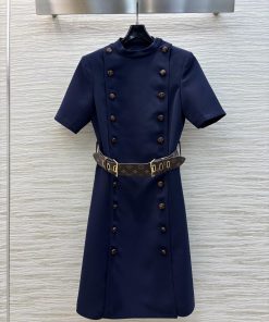 CL77333 Louis Vuitton 25 Spring/Summer Round Neck Double Breasted Dress With Classic Floral Wai 8rbb936p