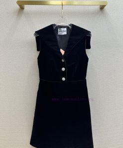 CL63903 Miu Miu 24 Early Spring New Style Sleeveless Velvet Sailor Collar Small Black Dress Col p2oqo3pt