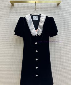 CL63905 Miu Miu 24 Early Spring New Collection V-neck Bubble Sleeves A-line Dress With Silk Eug wbzyt325