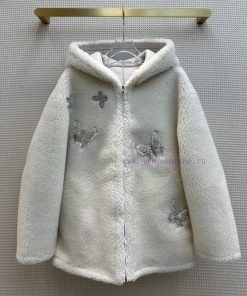 24 Early Spring CW65263 Valentino New Year's Battle Dress 3D Diamond Butterfly Hooded Lamb Wool e92sypuz