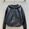 24 Early Spring CW65265 Jennie Same Style Hooded Sheepskin Leather Jacket Jacket With Wool Flan wmh1w50r