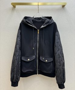 24 Spring/Summer New CW66002 Hooded Zipper Loose Coat Black Versatile Simple And Durable No Bod eqzfpzma
