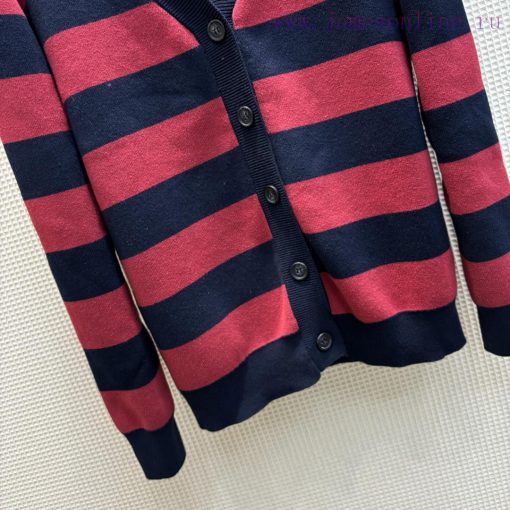 CW66009 Miu Early Spring New Collection Same As Jin Yuzhen Classic Striped V-neck Knitted Cardi 56eml2hc - Image 8