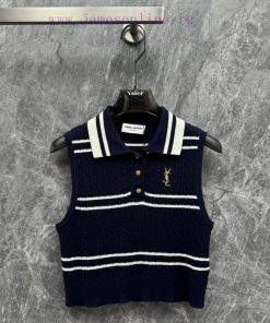 TT66775 𝗦𝗔𝗜𝗡𝗧𝗟𝗔𝗨𝗥𝗘 * College Style Polo Collar Striped Sleeveless Top Full Of Retro Elements Fr 8bvd5j0p