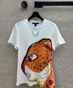 24 Spring/Summer New CT67838 Chain ️ Decorative Leopard Print Round Neck Short Sleeved T-shirt 1tzlmjyo