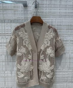 High End AW68890 BC Sequin Plate Embroidery Craft Knitted Off Shoulder Cardigan Jacket Heavy In wqp6dkc0