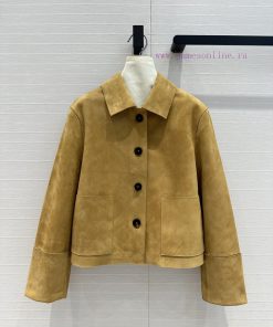 High End Quality BW69393 Loewe New Product Fisherman Sleeves Lapel Jacket Leather Jacket Same S 3lzk4hdt