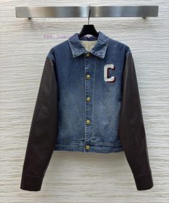 CW75667 Celine 25 Early Spring Pu Leather Sleeve Spliced Cowboy Jacket Is A Jacket That Can Go aiu0hhc1