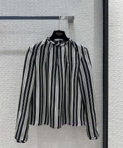 BC63956 Fendi 23 Autumn/Winter New Product Micro Pleated Round Neck Striped Letter Printed Silk u40h6rxj