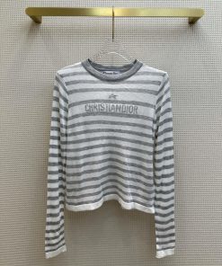 24 Early Spring CT65086 Navy Blue And White Stripe Knitted Top With A Small Round Neck Design A kyp3hhry