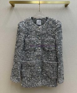 CW62169 ODTD Single Breasted Bead Long Coat Exquisite Heavy Industry Silver Bead Craftsmanship pzx6o9sh