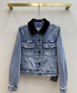 24 Early Spring New CW65351 Velvet Spliced Collar Cowboy Jacket With Contrasting Colors Double jpfjk04e