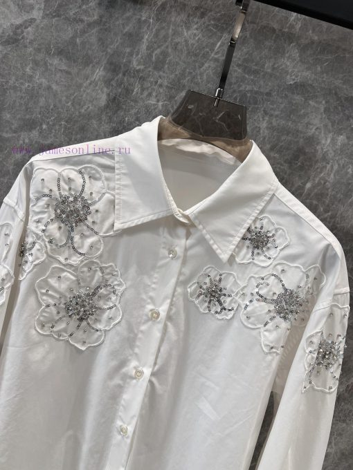 ZC60111 25Ss Early Spring New Three-dimensional Embroidery Nail Bead Flower Long Sleeve Shirt | 3nylm4c8 - Image 4